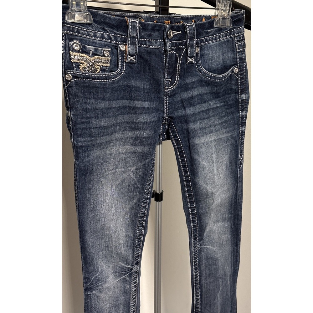 Rock Revival Betty Women's Sz 24 Stra Cut Dark Wash Jeans Embellished Distressed - Picture 7 of 12